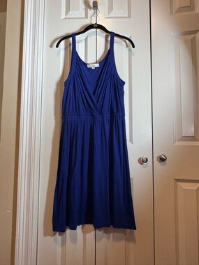 LOFT Blue Sleeveless Knit Dress Large Soft Stretch Casual Minimalist